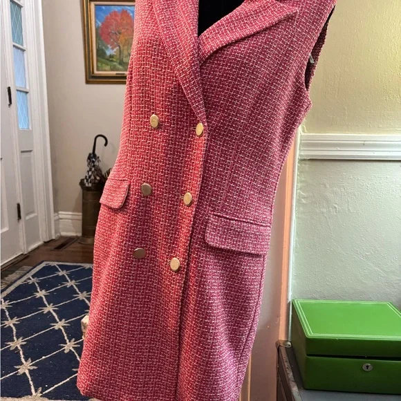 Nicole Miller Pink Tweed Dress with Gold Accents - Picture 3 of 16